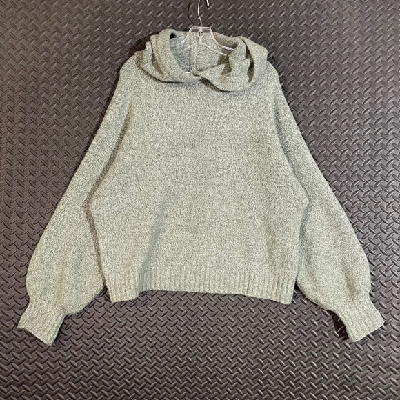 Zara Knit Sweater Over Sized Hooded Collar Balloon Sleeve Green Women's Large - Picture 1 of 6